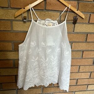 NWT Blush BJ Boutique White Lace Embroidered Eyelet Floral Halter Top Size Small